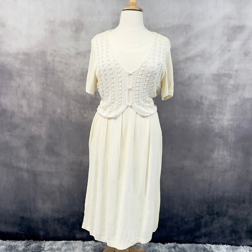 Vintage‎ Impulsive Gingham Crochet Vest Midi Dress Size 16 Cottage Prairie Folk